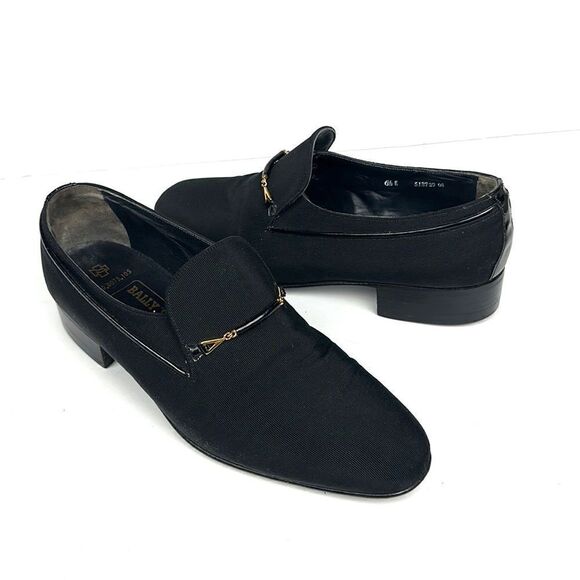 Bally Suisse Club Black Loafers Fabric Tuxedo Shoes